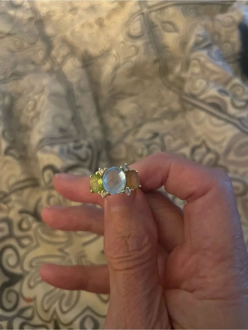 Multi-Gem Statement Ring with Blue, Green and Yellow Stones